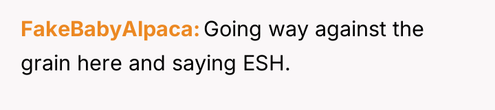 FakeBabyAlpaca Going way against the grain here and saying ESH.