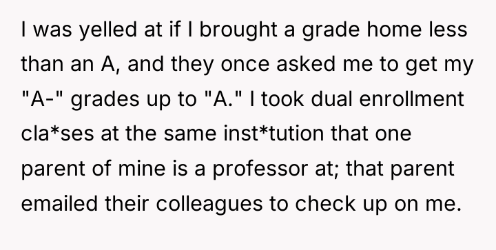 I was yelled at if I brought a grade home...