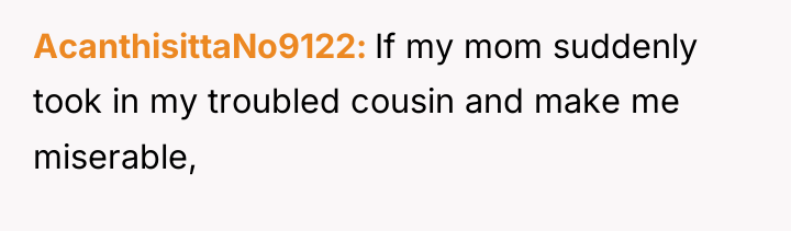 AcanthisittaNo9122 If my mom suddenly took in my troubled cousin...