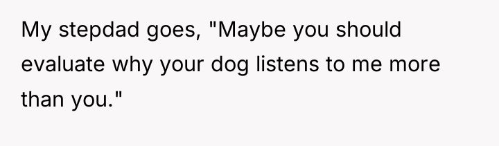 My stepdad goes, "Maybe you should evaluate why your dog...