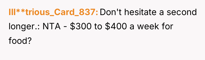 Ill**trious_Card_837 Don't hesitate a second longer.: NTA - $300 to...