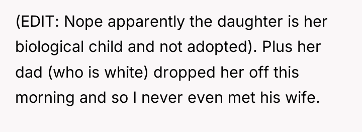 (EDIT: Nope apparently the daughter is her biological child and...