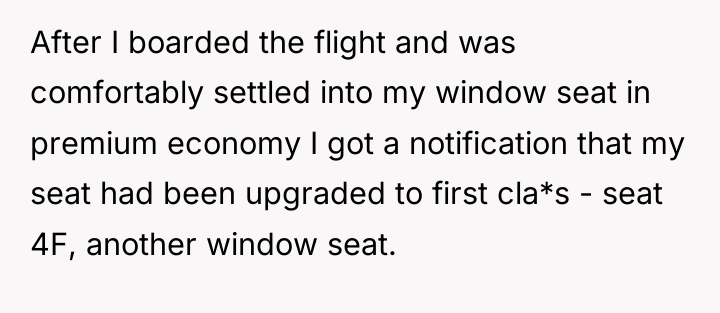 After I boarded the flight and was comfortably settled into...