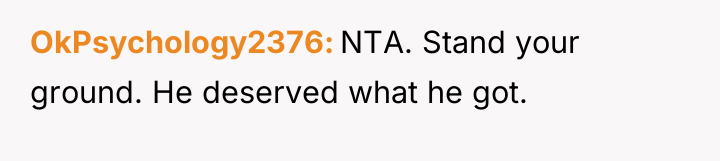 OkPsychology2376 NTA. Stand your ground. He deserved what he got.