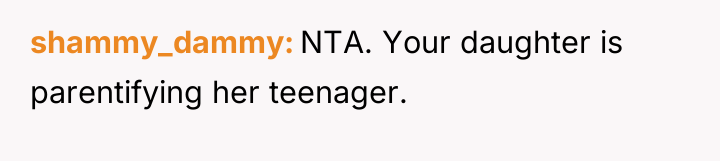 shammy_dammy NTA. Your daughter is parentifying her teenager.