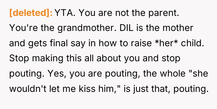[deleted] YTA. You are not the parent. You're the grandmother....