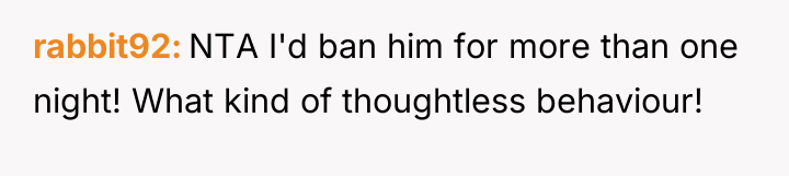 rabbit92 NTA I'd ban him for more than one night!...