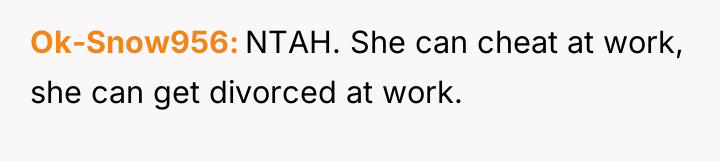 Ok-Snow956 NTAH. She can cheat at work, she can get...