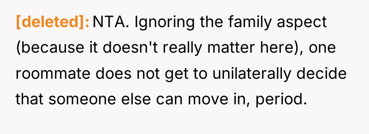 [deleted] NTA. Ignoring the family aspect (because it doesn't really...