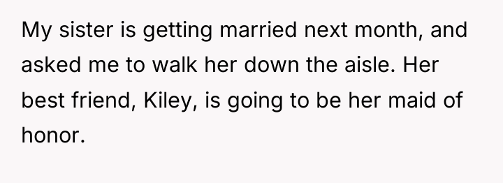 My sister is getting married next month, and asked me...