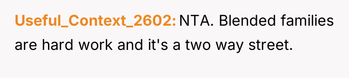 Useful_Context_2602 NTA. Blended families are hard work and it's a...