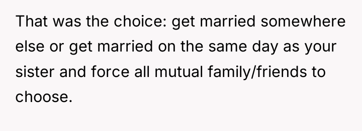 That was the choice: get married somewhere else or get...