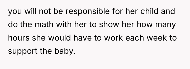 you will not be responsible for her child and do...