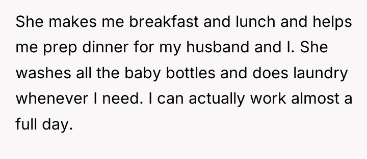 She makes me breakfast and lunch and helps me prep...