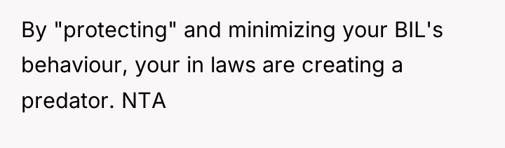 By "protecting" and minimizing your BIL's behaviour, your in laws...