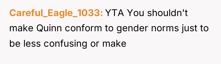Careful_Eagle_1033 YTA You shouldn't make Quinn conform to gender norms...