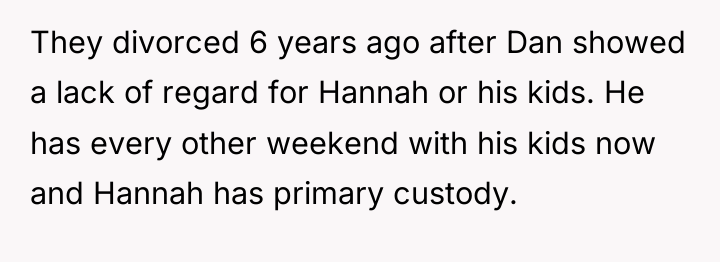 They divorced 6 years ago after Dan showed a lack...