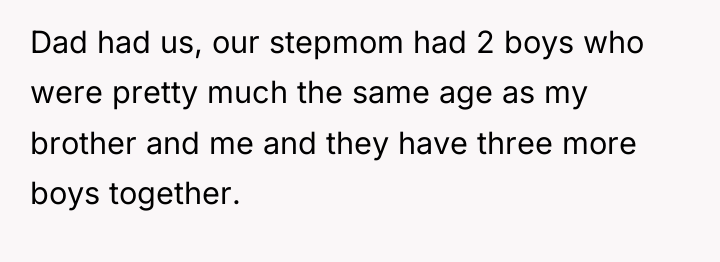 Dad had us, our stepmom had 2 boys who were...