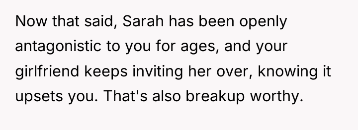 Now that said, Sarah has been openly antagonistic to you...