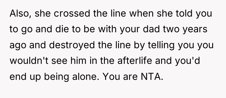 Also, she crossed the line when she told you to...