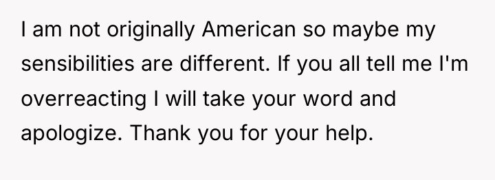 I am not originally American so maybe my sensibilities are...
