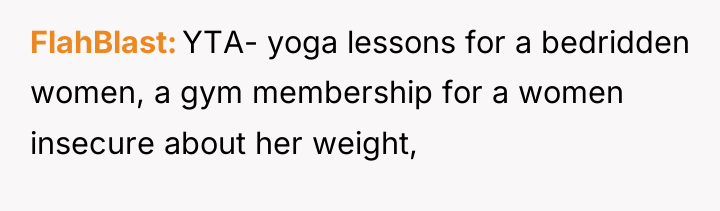 FlahBlast YTA- yoga lessons for a bedridden women, a gym...