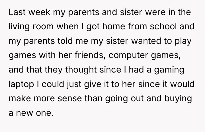 Last week my parents and sister were in the living...