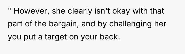 " However, she clearly isn't okay with that part of...