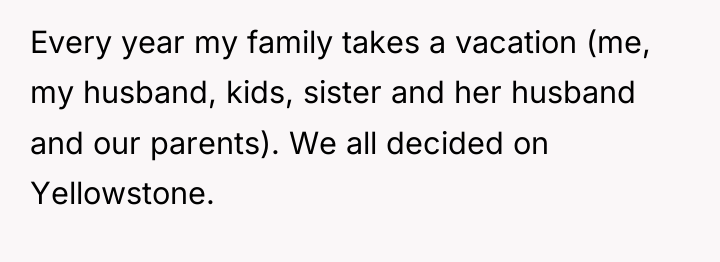 Every year my family takes a vacation (me, my husband,...