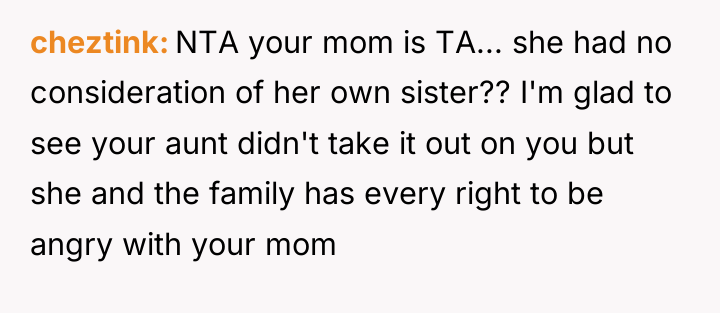 cheztink NTA your mom is TA... she had no consideration...