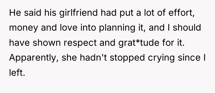 He said his girlfriend had put a lot of effort,...