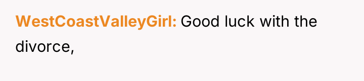 WestCoastValleyGirl Good luck with the divorce,