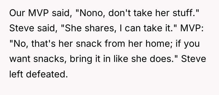 Our MVP said, "Nono, don't take her stuff." Steve said,...
