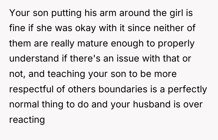 Your son putting his arm around the girl is fine...