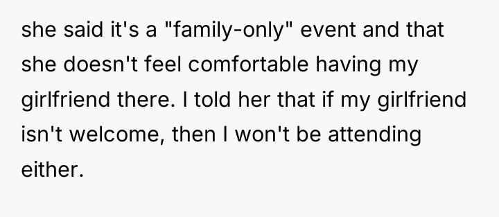 she said it's a "family-only" event and that she doesn't...