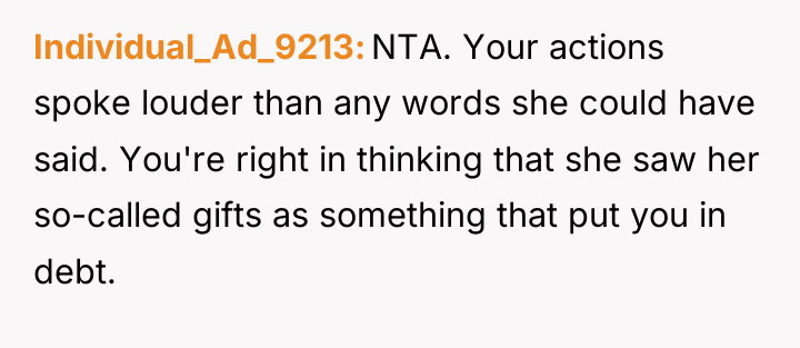 Individual_Ad_9213 NTA. Your actions spoke louder than any words she...