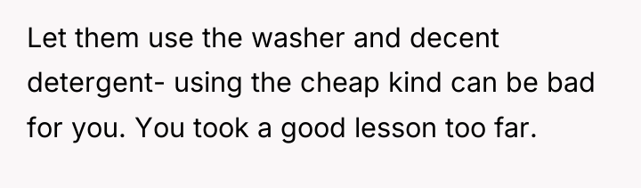 Let them use the washer and decent detergent- using the...