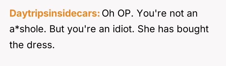 Daytripsinsidecars Oh OP. You're not an a*shole. But you're an...