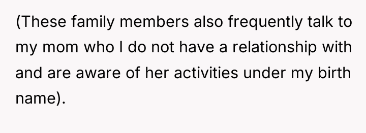 (These family members also frequently talk to my mom who...