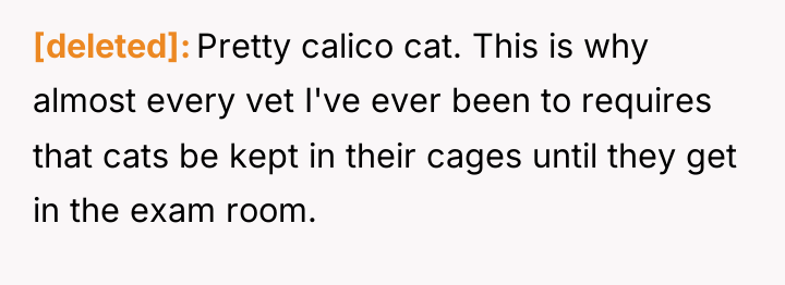 [deleted] Pretty calico cat. This is why almost every vet...