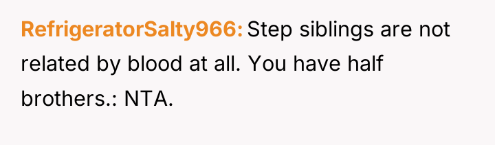 RefrigeratorSalty966 Step siblings are not related by blood at all....