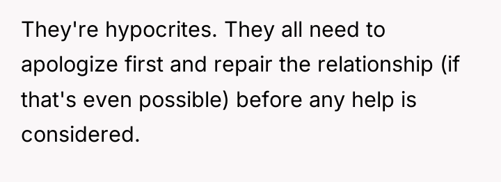 They're hypocrites. They all need to apologize first and repair...