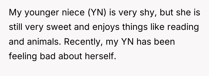My younger niece (YN) is very shy, but she is...