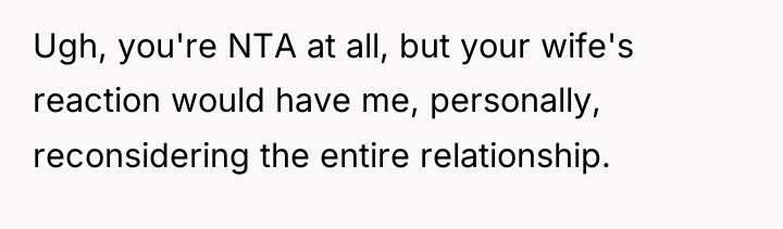 Ugh, you're NTA at all, but your wife's reaction would...