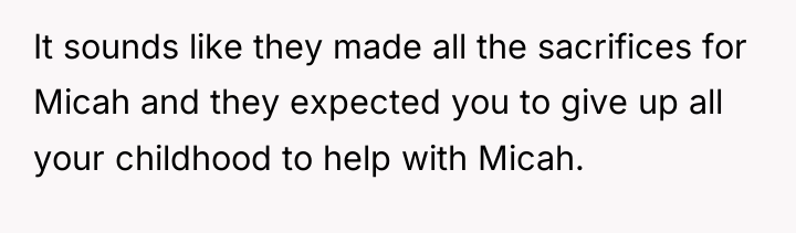 It sounds like they made all the sacrifices for Micah...