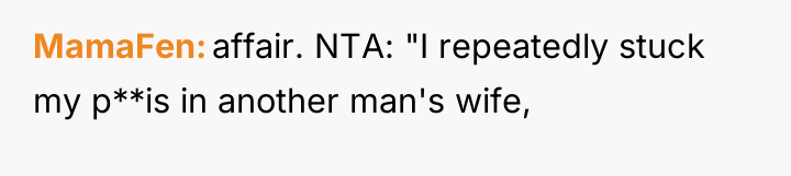 MamaFen affair. NTA: "I repeatedly stuck my p**is in another...
