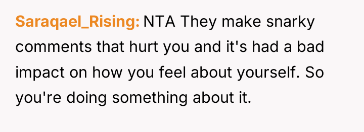 Saraqael_Rising NTA They make snarky comments that hurt you and...
