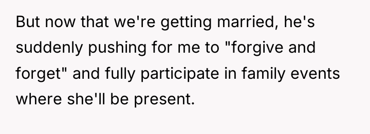 But now that we're getting married, he's suddenly pushing for...