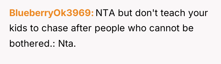 BlueberryOk3969 NTA but don't teach your kids to chase after...
