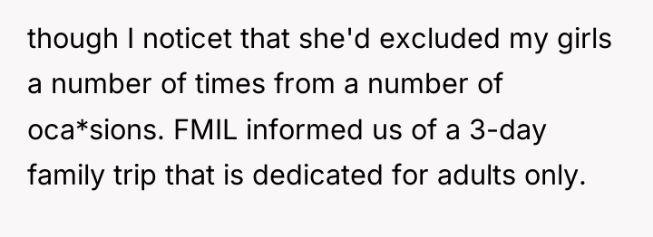 though I noticet that she'd excluded my girls a number...